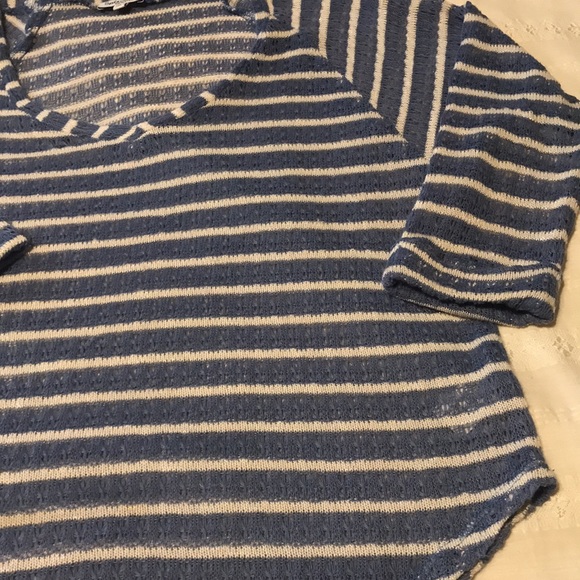 Ladies Splendid Blue/White Stripe Sheer Top - Picture 6 of 12